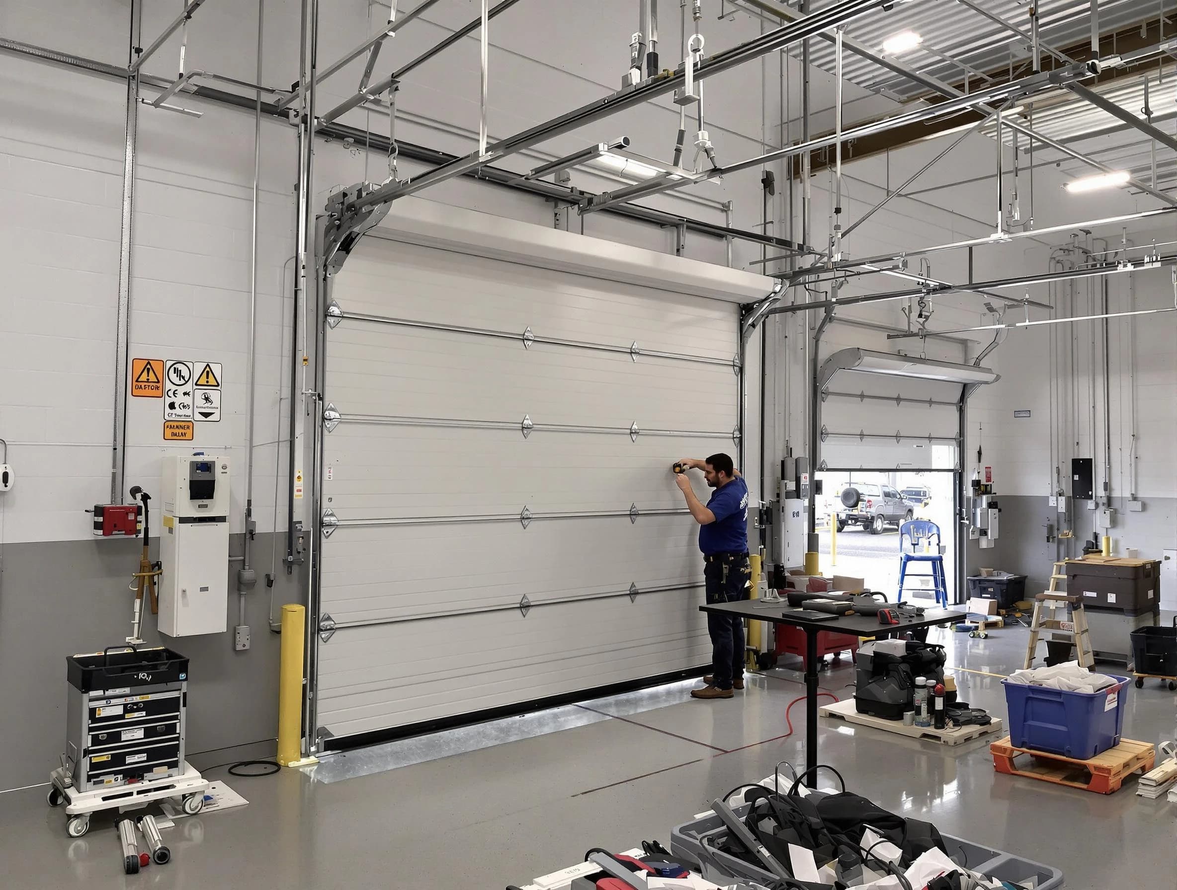 Commercial garage door repair being performed by Blackwells Mills Garage Door Repair expert in Blackwells Mills