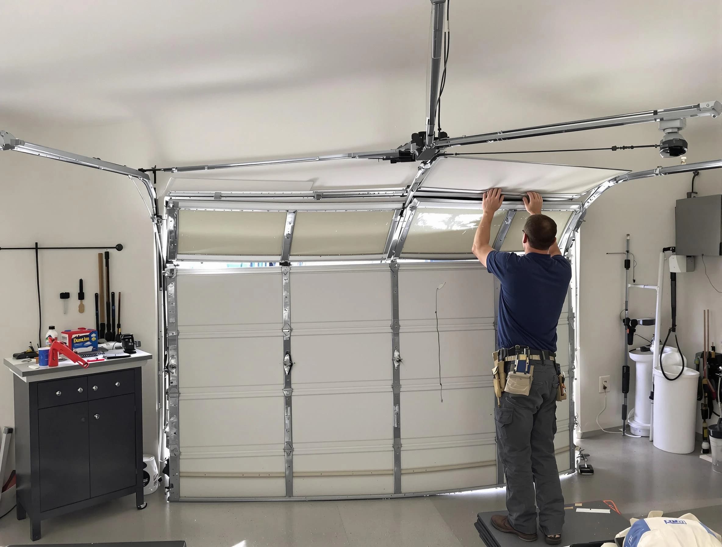 Blackwells Mills Garage Door Repair specialist performing precise section replacement on Blackwells Mills garage door