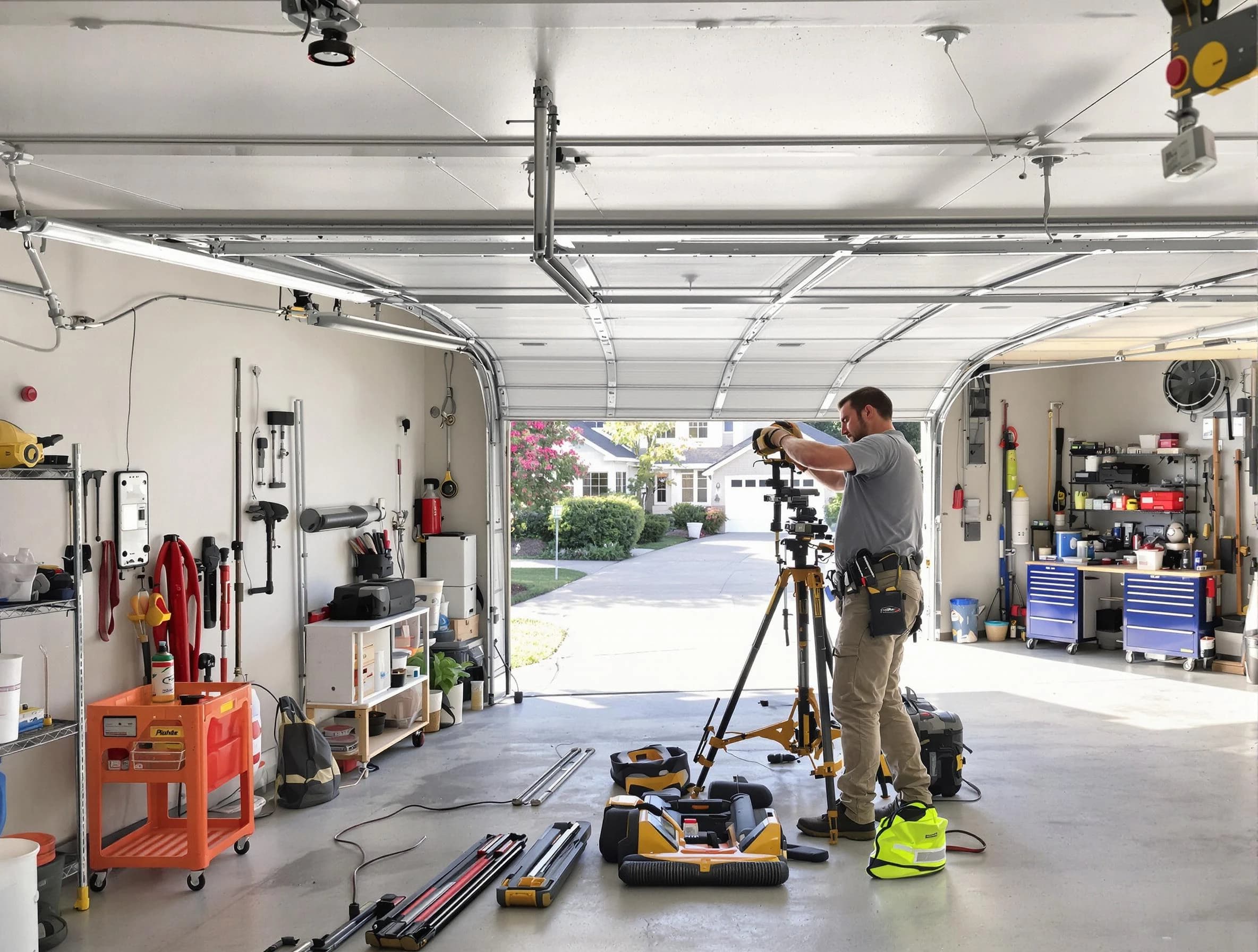 Blackwells Mills Garage Door Repair specialist performing laser-guided track alignment in Blackwells Mills